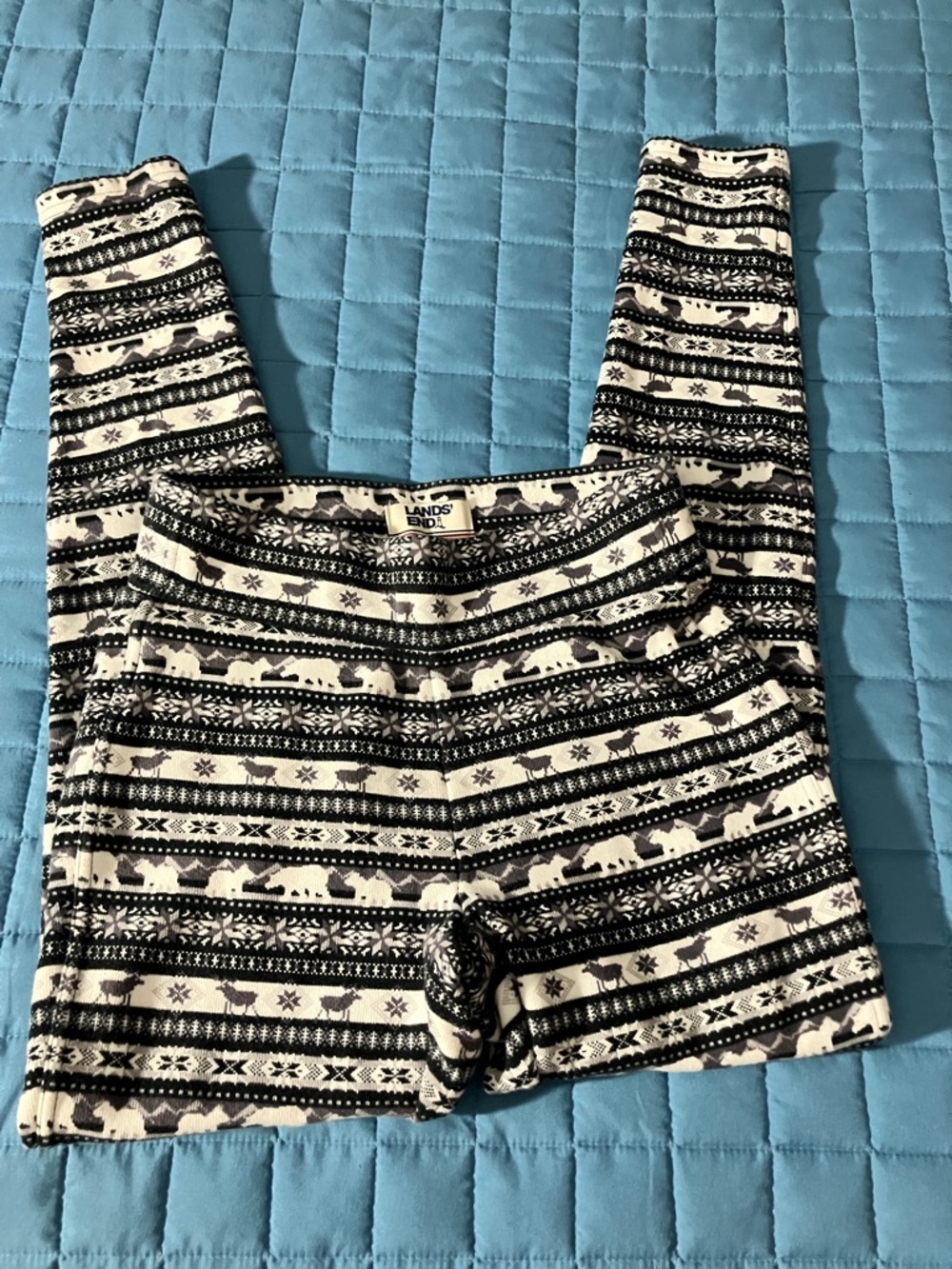 Lands' End Black & Gray Fair Isle Polar Bear Fleece Leggings